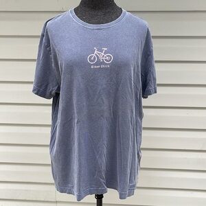 Life is Good Bicycle Mens Medium Faded Blue T Shirt 100% Cotton